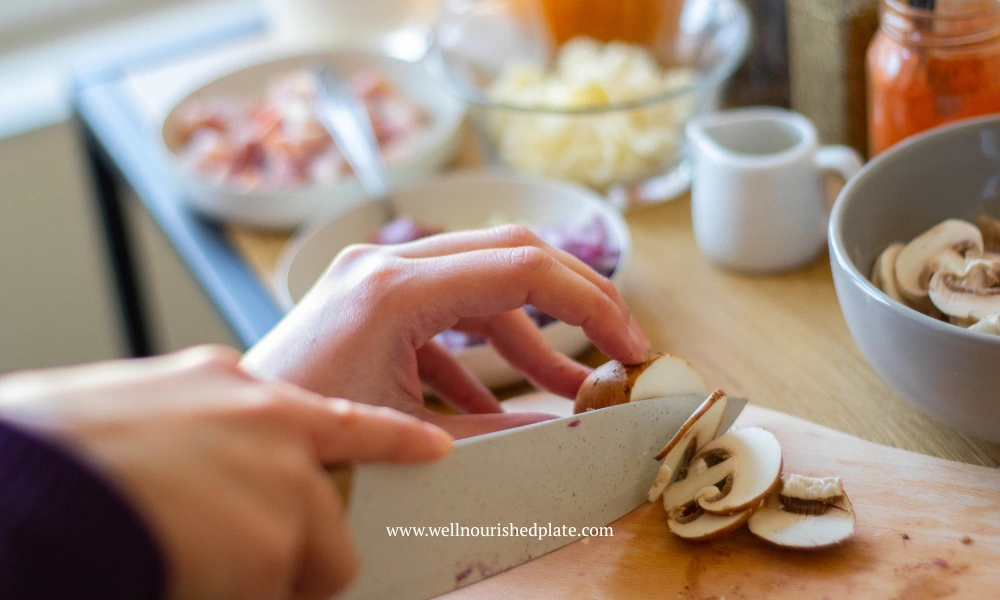 finely chopped mushrooms, first step for creamy mushroom pasta