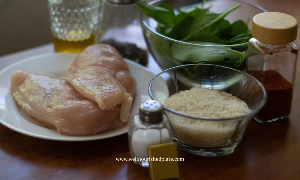 ingredients for chicken and rice dish