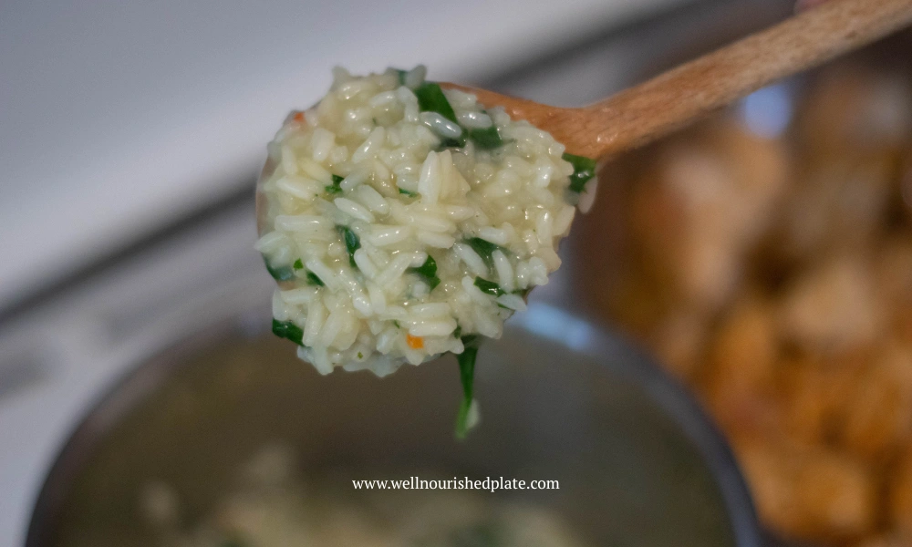 creamy rice in a spoon