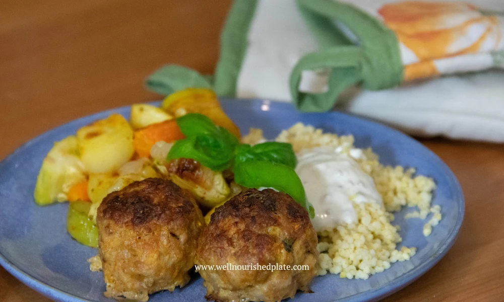 gluten free meatballs with veggies and millet